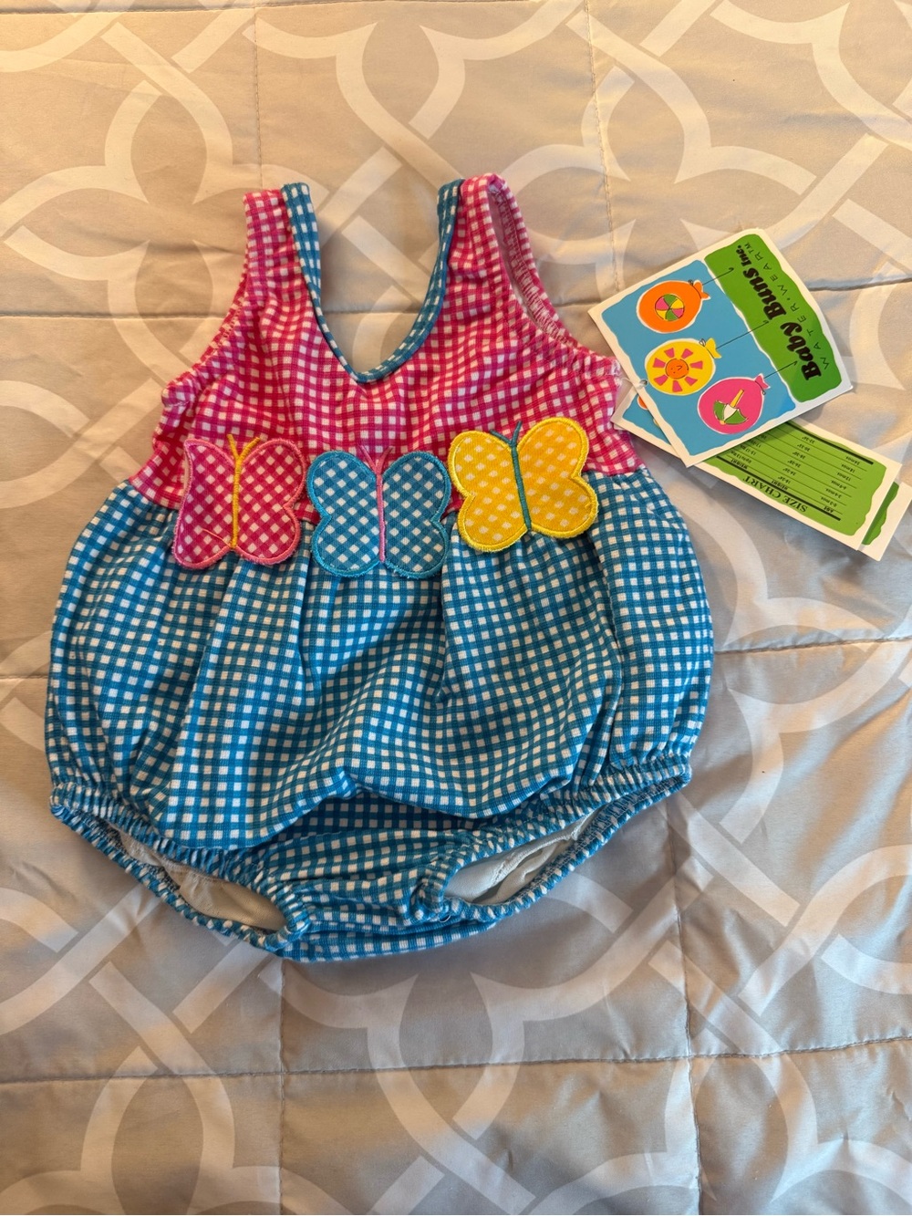 Baby Bubble Romper with Butterflies - Pink & Blue- Vintage Mervyns Baby Bums Co.